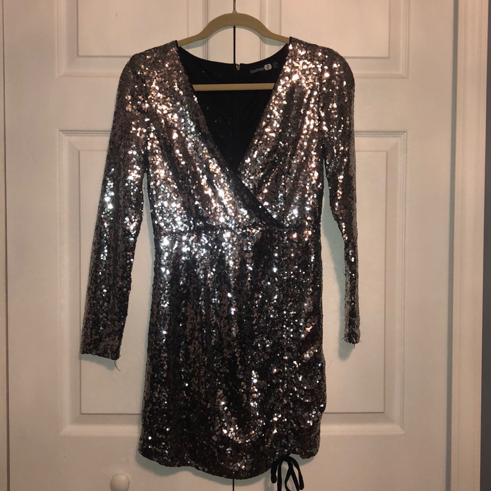 Silver and Black Sequins Mini Dress